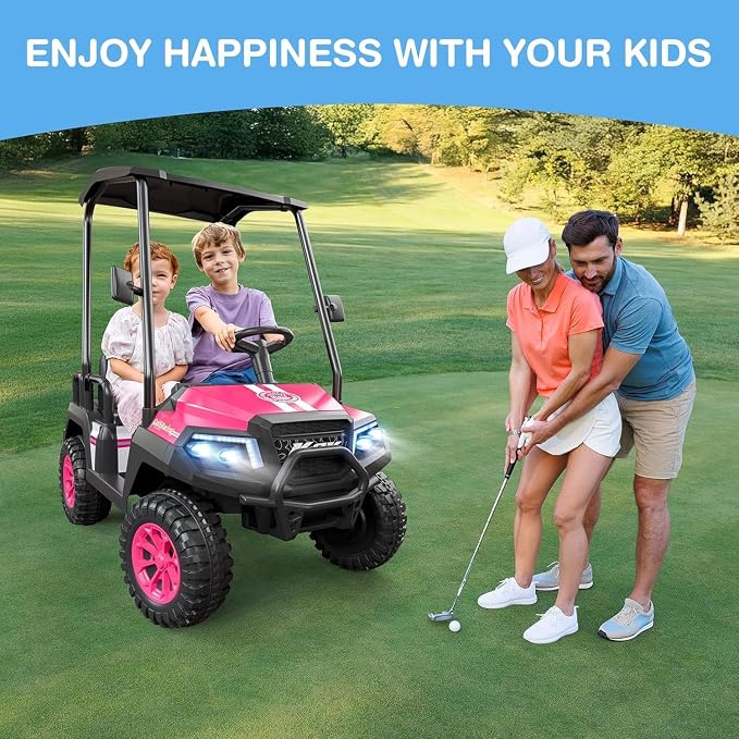 LIGIANT 24V Ride on Car for Big Kids, 4-Seaters Ride on Golf Cart, Max. Capacity: 264 Lbs(4 Kids), 4WD Kid's Car w/Remote Control, Detachable Awning, Spring Suspension, Music/Story/Power Display