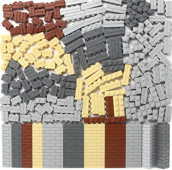 Masonry Bricks Set - Compatible with Major Brands Building Blocks, 260 Pieces Bulk 1x2 1x3 1x4 and Corner Bricks for DIY Wall House Construction (Multicolored)