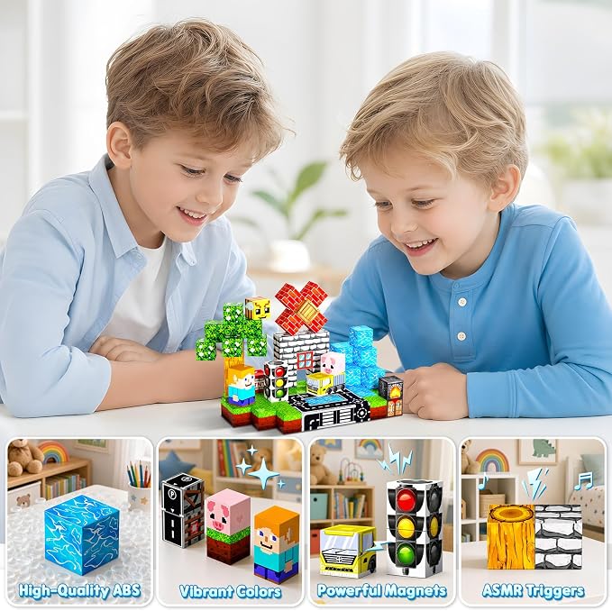 100PCS Magnetic Blocks, 0.8 inch Magnetic Building Cube Set for Kids Ages 3+, Constructions STEM Stacking Tiles Toy Building Birthday Gifts for Boys Girls