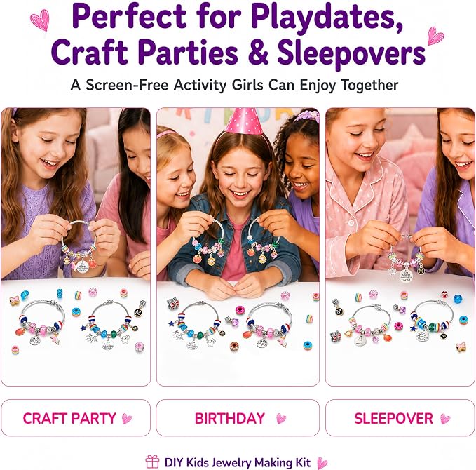 COO&KOO Charm Bracelet Making Kit, A Unicorn Girls Toy that Inspires Creativity and Imagination, Crafts for Girls Ages 8-12 with Jewelry Making Kit Perfect Gifts for 6 7 8 9 10 Girl Self-Expression!