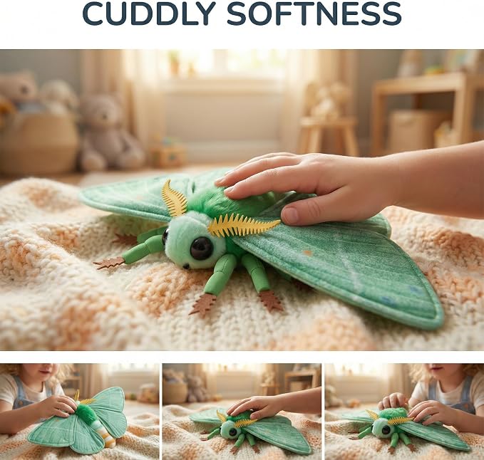 Simulation Emerald Moth Plush Toy, 14in Realistic Emerald Moth Stuffed Animal Children's Toys
