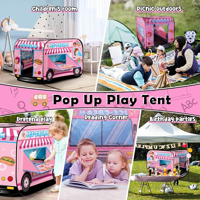 Pop up Play Tent for Kids Aged 3-5 Years Old Boys and Girls : Ice Cream Playhouse Toy Play Tents for Toddlers 3-5 Kids Tent Indoor Outdoor Playhouse Toys for 3 + Year Old, Ice Cream