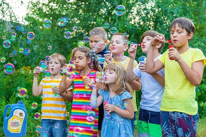 The Dreidel Company Ready Bubble Solution Refill for Bubbles Toys, Up to 2.5 Gallon, Non-Toxic Large 32oz Ready Liquid for Bubble Machine, Guns, Wands, Lawn Mower Toy (4-Pack)