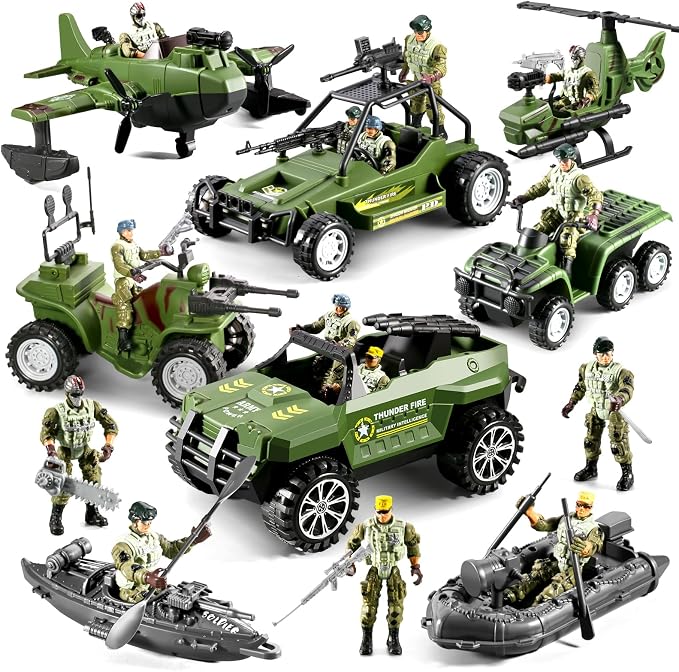 58-in-1 Army Men Toys for Boys 4-7 6-8 8-12, Military Truck/Helicopter/Kayak Boat/Motorcycle/Army Men Action Figures/Weapon Gears, Army Toys for Boys Kids Birthday Gifts Party Favors