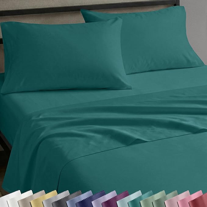 California Design Den Natural 100% Cotton Bed Sheets Twin Size Set - Soft Sateen Twin Sheets with 12" Pockets, Breathable and Durable Bedding Set for Dorm Rooms, College Teal (Deep Tone)