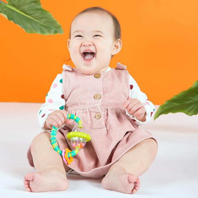 Bright Starts Grab & Spin Baby Rattle & BPA-Free Teether Toy, Ages 3 Months+ 1 Count (Pack of 2)