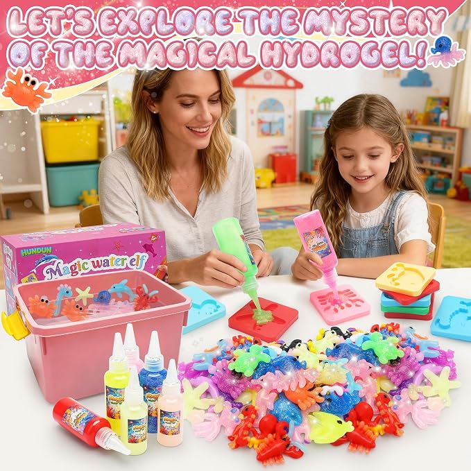 HunDun Magic Water Elf Toy Kit Gifts for Kids,Large Capacity Aqua Fairy Water Gel Kit for Kids with 22 Gels,Fun DIY Craft Kit,Squishy Maker,Make Your Own Squishies,Magic Water Pets