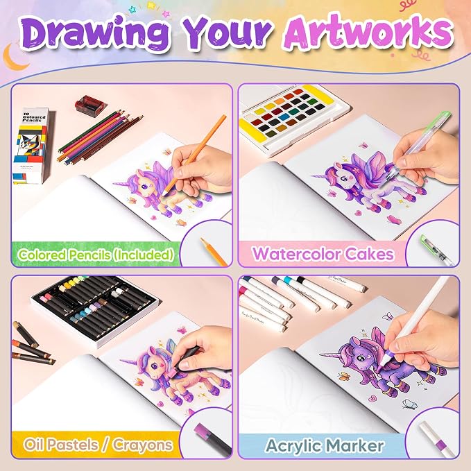 KIDS KING Coloring Book Kit, 5 Themes: Princess | Unicorn | Mermaid | Space | Transportation, Contains Colored Pencils Cute Styles for Painting, Arts & Crafts for Adult and Younger