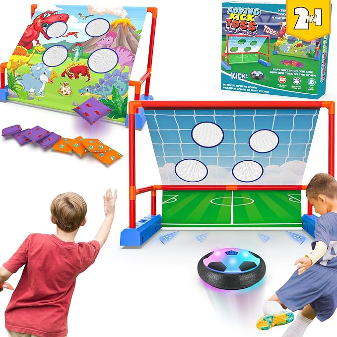 Ocditikl 2-in-1 Moving Kick Toss Games for Kids Ages 4-12, Light Up Hover Soccer Ball with Animal Bean Bag Toss, Indoor Outdoor Birthday Toys for 4 5 6 7 8 9 10 11 12 Year Old Boys Girls