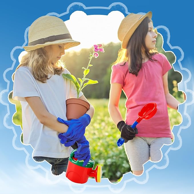 8 Pcs Kids Beach Sand Tools Metal Beach Spoon, Fork, Trowel, Rake, Flat and Pointed Shovel Sand Toys with Sturdy Wooden Handle Watering Can Sand Sifter Sieves for Children Beach Gardening Use
