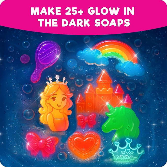 Doctor Jupiter Glow in The Dark Princess Soap Making Kit - Girls Crafts DIY Project for 4+ Year Old Kids | Birthday Gift Ideas for Girls Ages 4 5 6 7 8 12, Princess Toys