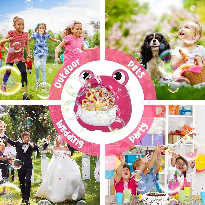 Frog Bubble Machine Toys for Kids 3-8 Years Old: Bubble Blower Maker with 2 Solutions, Outdoor Party Toy, Birthday Gift for 3 4 5 6 7 8 Year Old Girls Boys, Red