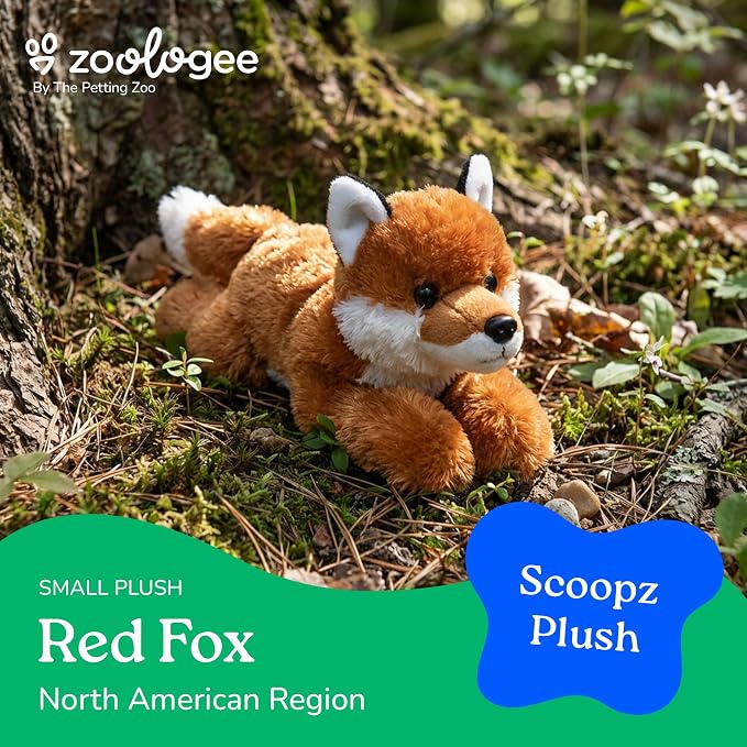 The Petting Zoo Red Fox Stuffed Animal Plushie, Gifts for Kids, Scoopz Wildlife Animals, Fox Plush Toy, 8 inches
