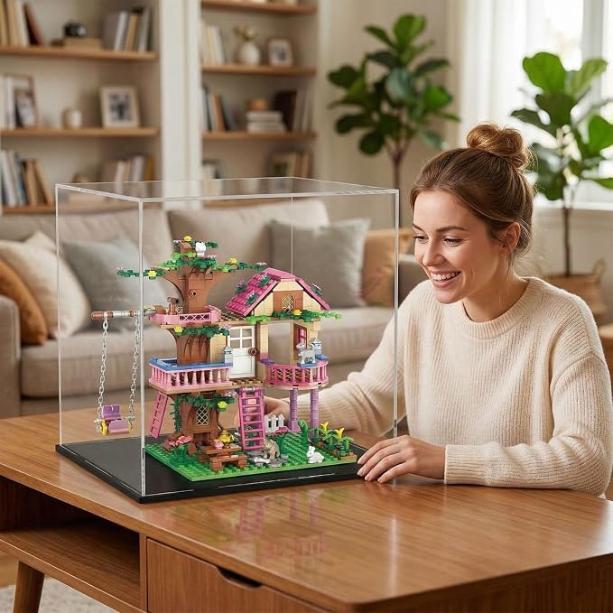 CSNRHG Dream Tree House Friends Building Set, Tree House Building Set Acrylic Protective Cover, Friendship Tree House with Swing Animals Flowers, 504 Pieces