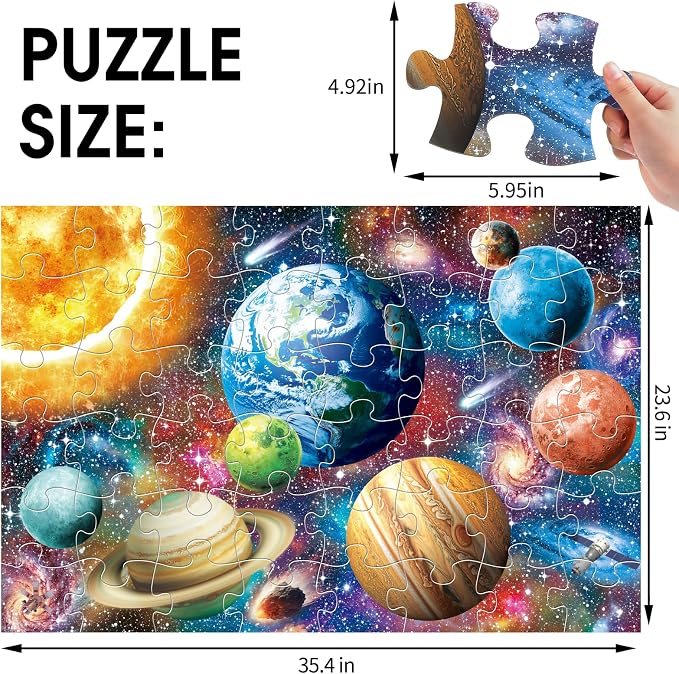 IFLOVE Galaxy Space Floor Puzzle for Kids — 48 Piece Jumbo Outer Space Jigsaw Puzzle, 35 x 24 Inch Large Astronaut Rocket Planet Puzzle, Educational Toy Birthday for Boys Girls Ages 3-8