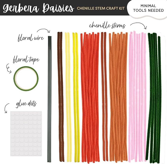 WeVeel Cozy Craftworks Chenille Stem Flower Craft Kit for Adults – CC 4 Flowers Bundle – Relaxing DIY Arts & Crafts Kit with All Supplies