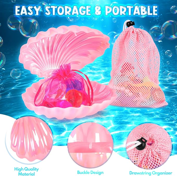 HUUIDY Pool Toys, 31Pcs Mermaid Toys Diving Toys with Shell Treasure Chests and Storage Bag, Swimming Pool Games Summer Water Toy Gift Set for Kids Toddlers Girls Boys
