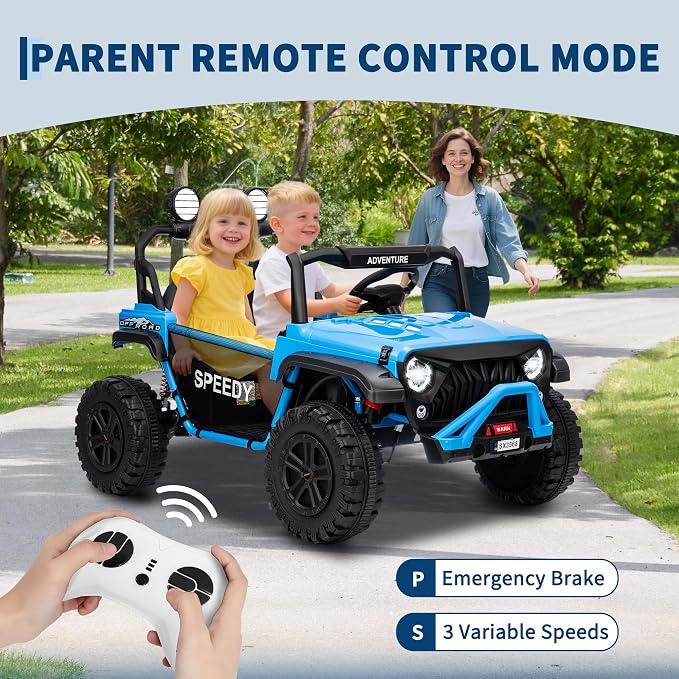Garvee 24V Kids Electric Ride On Car with 4 x 45W Powerful Motors, Parent Remote Control & Manual Driving, Safety Speed 3-5 MPH, MP3 Player, Smooth Start, for Ages 3-8, Blue