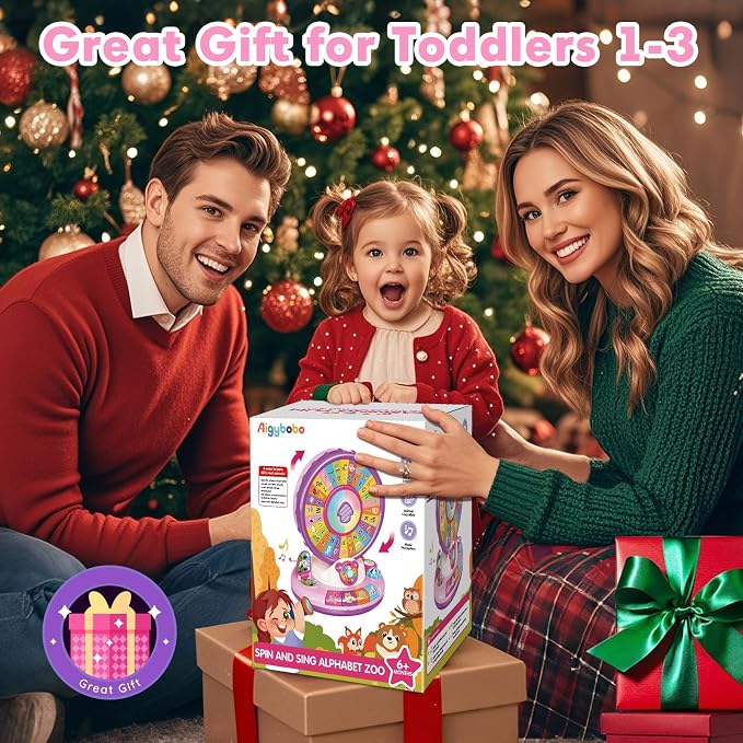 Learning Toy for 1 Year Old Girls, Interactive Spin and Sing Musical Toys for Toddler 12-18 Months, Learning Games with Alphabet and Animals Sounds, Christmas Birthday Gifts for Baby Ages 1-3
