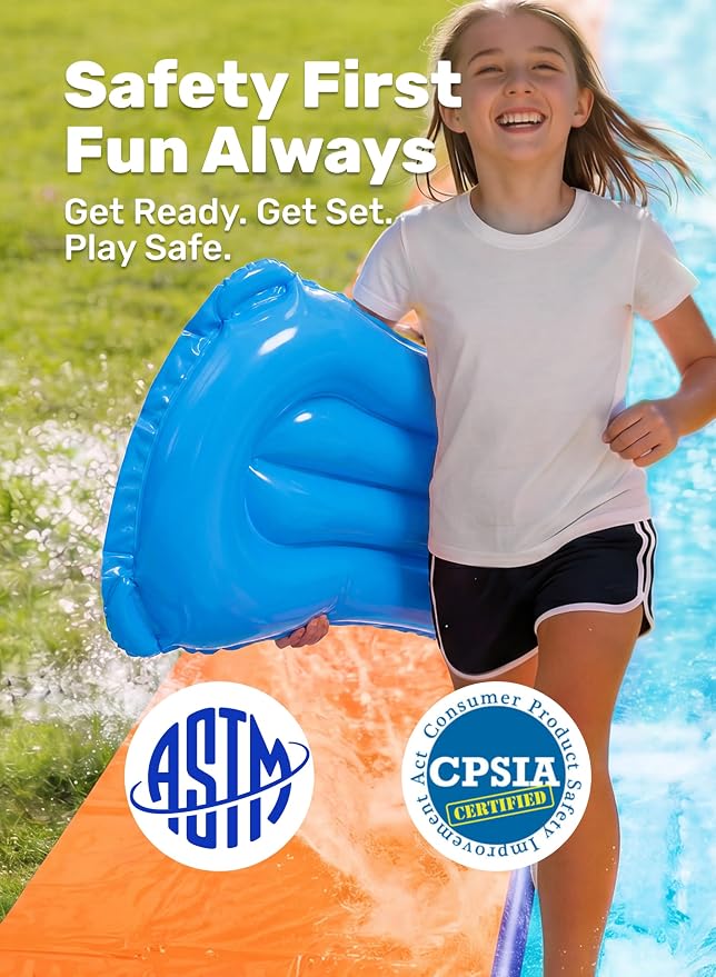 Sloosh 32.5FT Double Water Slides, Heavy Duty Lawn Slide with Sprinkler and 2 Inflatable Boards Backyard Yard Lawn Summer Outdoor Water Toy for Kids Adults