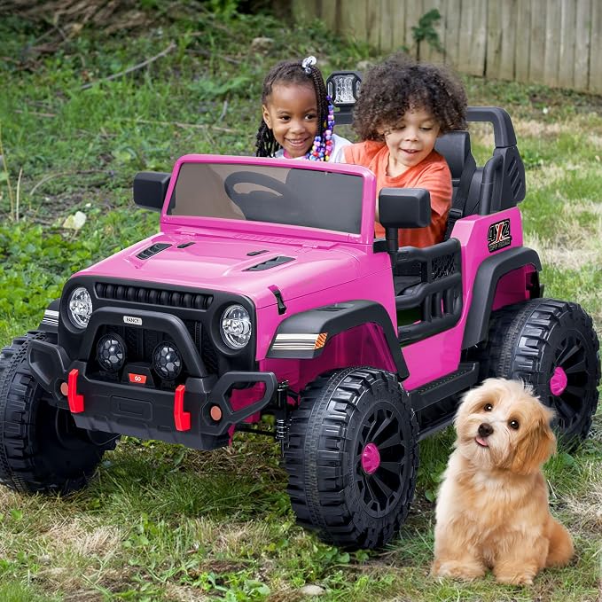 Hikiddo 2 Seater Ride on Car Truck, 12V Kids Electric Ride on Toy for Big Kids Age 3-8 w/Remote Control- Hot Pink