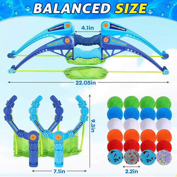Reusable Water Balloons Set For Kids Outdoor, 2 pcs Bow and Arrow Ball Sets & 2 Slingshot Launcher with 24 Soft Water Balls, Pool Beach Yard Water Fight Fun, Summer Water Toys for Boys Girls Adults