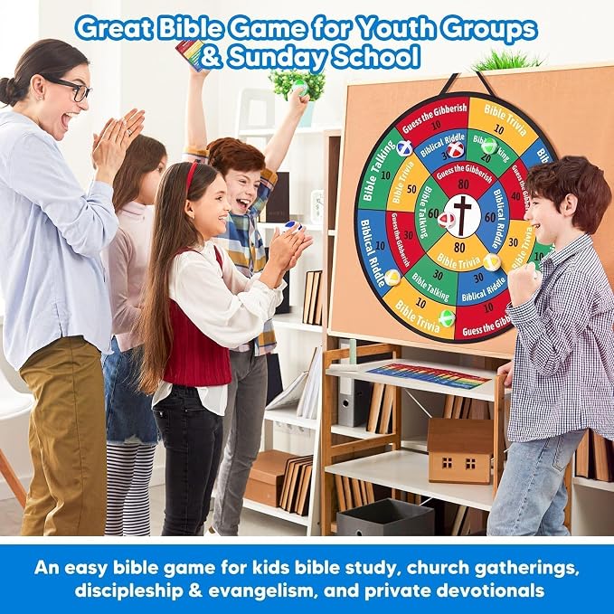 Garybank Faith Darts Bible Trivia Games for Kids Adult Family, 66 Flash Cards W/ 260+ Questions, Christian Bible Study Supplies for Youth Group, Teens, Disciples, Church, Kids Birthday Gifts