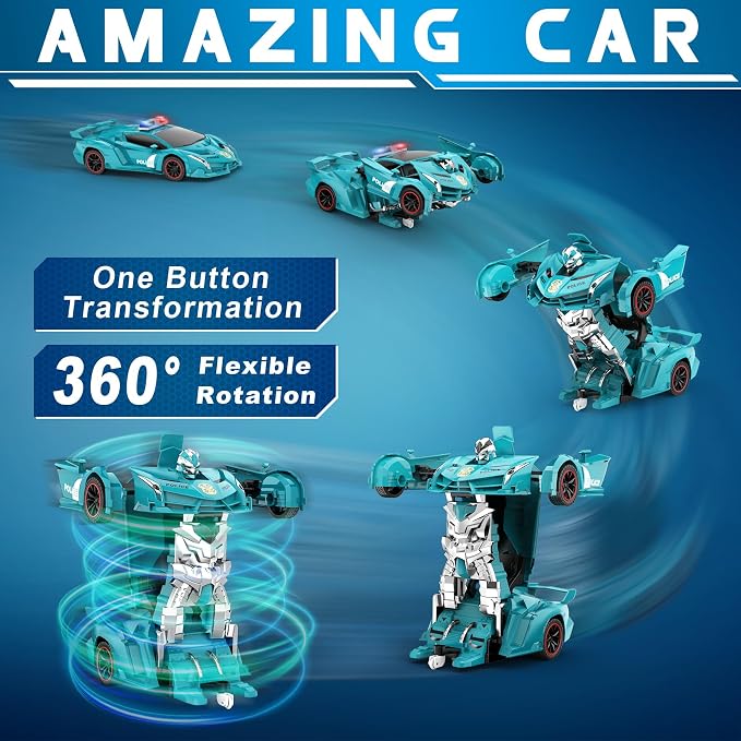 FDJ Remote Control Car - 2 in 1 Transform Car Robot, One Button Deformation to Robot with Flashing Lights, 1:18 Scale Transforming Car, 360 Degree Rotating Drifting, Car Toys for Boys