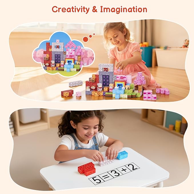 200PCS Magnetic Blocks, Magnetic Building Blocks Cubes Tiles, STEM Educational Stacking Magnets School Game Toys for Kid Ages 3 4 5 6 7 8 9 10 11 Birthday Party Supplies Gifts for Boys and Girls