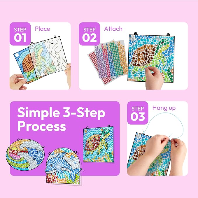 Klever Kits Diamond Art Kits for Kids, 4PCS Gem Painting Kit, Window Art Suncatchers Mosaic Kits Crafts for Girls Boy Birthday Gifts Toys Age 6+