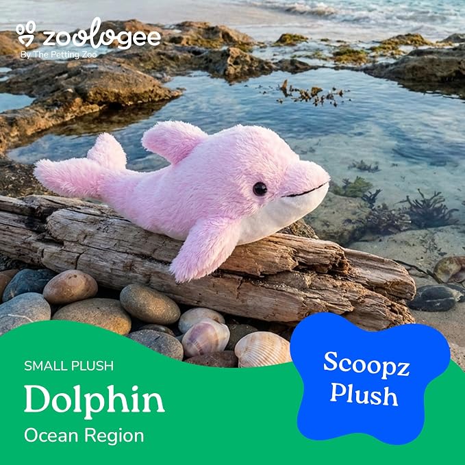 The Petting Zoo Pink Dolphin Stuffed Animal Plushie, Gifts for Kids, Scoopz Sealife Animals, Dolphin Plush Toy, 10 inches