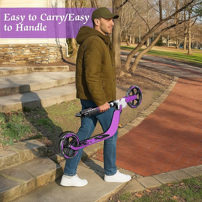 Adult Scooter with Big Wheels | Adjustable Height, Foldable Aluminum Frame | Smooth Ride for Urban Commuting and Outdoor Fun | Suitable for Teens 8-12 | 220 lbs Weight Limit