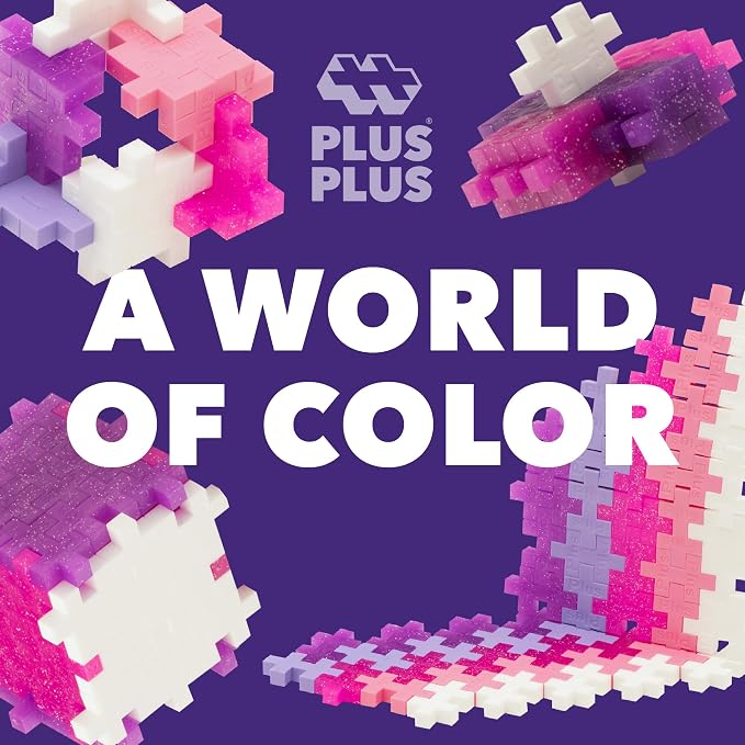 PLUS PLUS 240 Piece Interlocking Building Blocks for Kids, Open Ended Connecting Toys, Stem Bin Classroom Mini Manipulatives - Glitter Mix Play Tube