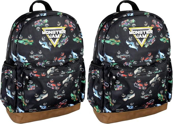 INTIMO Monster Jam Trucks Dragon Zombie Grave Digger Megalodon All Over Print Backpack (Pack of 2)