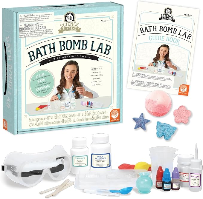 MindWare Science Academy Bath Bomb lab - A 20pc DIY Experiment kit for Boys & Girls - Make 4+ Bath Bomb Experiments - Great Gift for Children & Teenagers