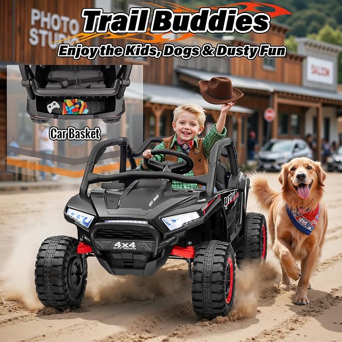 24V Ride on Car, 2 Seater XL 4X4 Off-Road UTV w/RMP2000W Powerful Motors, Remote Control, Bluetooth Music, LED Lights, 24 Volt Ride on Toys for Big Kids, Black