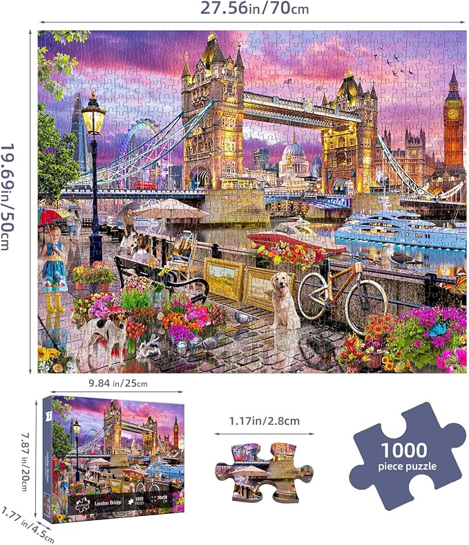 London Bridge Puzzles for Adults 1000 Pieces,Challenging Jigsaw Puzzles for Adults,Difficult Impossible Puzzle for Family Game Night,Recycled Paper Jigsaw Puzzle,Gifts for Boys Girls