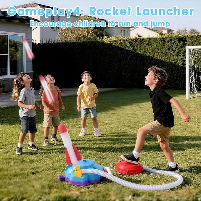4-in-1 Water Sprinkler Toys for Kids, Outdoor Water Baseball, Rotating Water Spray, Rocket Launcher for Toddlers 3-5, Backyard, Garden, Lawn, and Pool Summer Playset for Boys and Girls Aged 4-12.