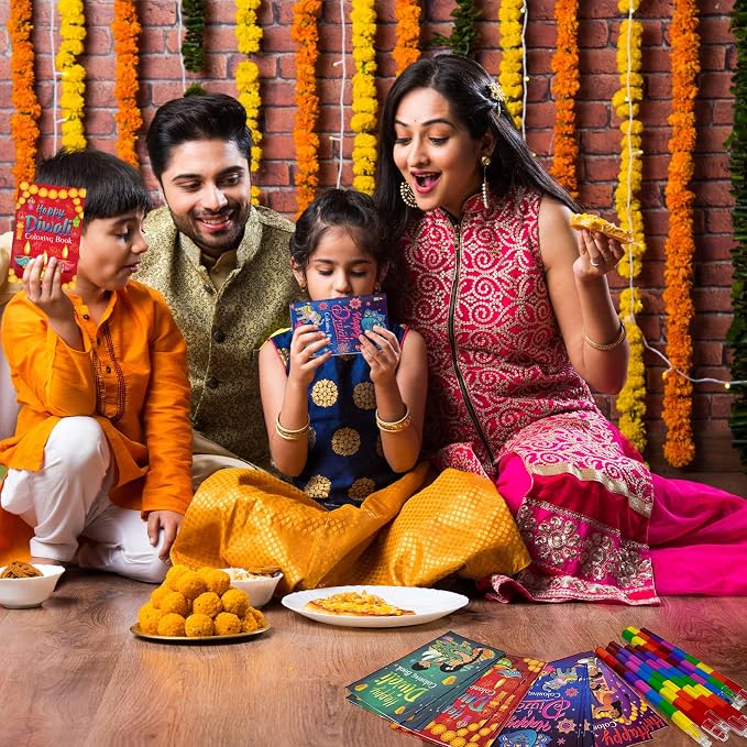 Cinrobiye 24 Set Diwali Festival Activity Set, Coloring Booklets with Stacking Crayons for Cultural Celebration, Party Supplies, Classroom Activity and Festival Event Favor