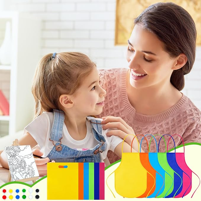 Tenceur 48 Pcs Kids Paint Party Favors Sets with 12 Pcs Animals Pre Drawn Canvas Panel and Wooden Easel Set Paint Pots and Brushes 12 Mini Apron and Tote Bag for Kids Girls Student Boys
