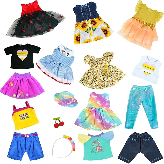 American 18 inch Doll Clothes Accessories, 18PCS Doll Clothes Outfit Dress for 18 inch, Valentine's Gift for Girls(10 Set)