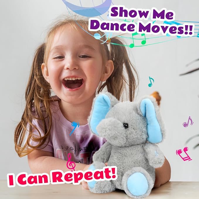 Talking Elephant Repeat What You Say Musical Stuffed Animal Shaking Singing Plush Toy Electric Interactive Animated Plushies Gifts for Kids Girls Boys