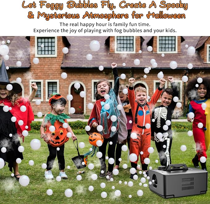 Wisdomlit Fog Bubble Machine, 2-in-1 No-Spill Smoke Bubble Machine (Black) | 400W Power, 2 Bubble Modes, 8000+ Colorful or Fog-filled Bubbles, Great for Indoor Outdoor Halloween Party
