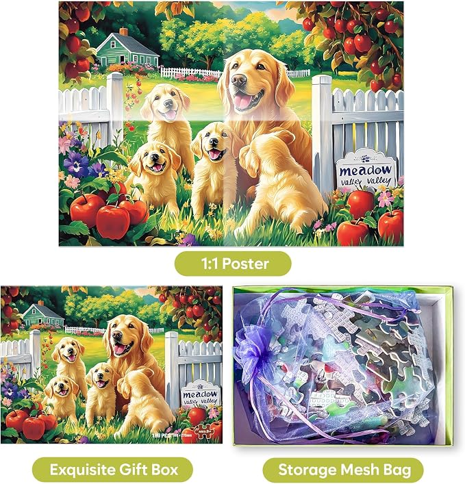 Jeacirio Puzzles for Kids Ages 4-6 6-8, 100 Piece Puzzles for Kids, Golden Retriever Dog Family Jigsaw Puzzle, Educational Puzzle Toys for Boys and Girls, Kids Puzzles Ages 5-8 8-10, 15 x 11 Inch