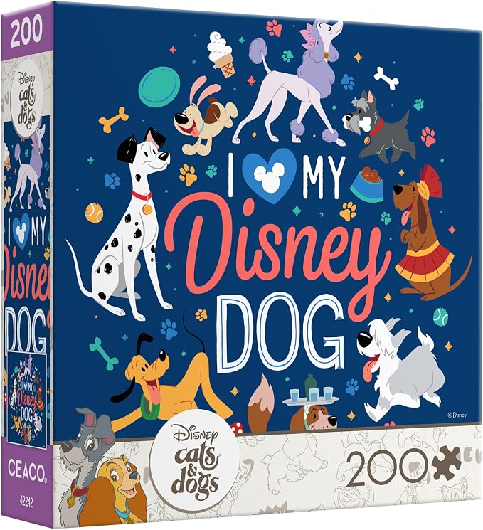 CEACO Disney Cats & Dogs Puzzle - I Love My Disney Dog, 200 Pieces, 15 x 15 in - Jigsaw Challenge for Game Nights - Relaxing Activities for Seniors & Adults - 200-Piece Puzzle Gift for Adults