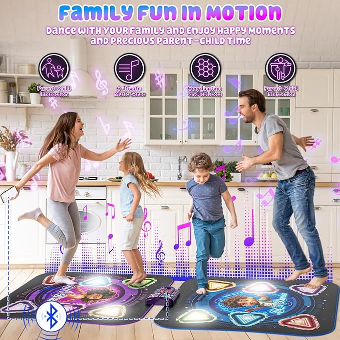 Dance Mat, 2026 Rechargeable Light-Up 2-Player Opposing Dance Pad with Bluetooth, 12-Button Music Dancing Toy, Christmas Birthday Gift for 3-12 Year Old Boys Girls