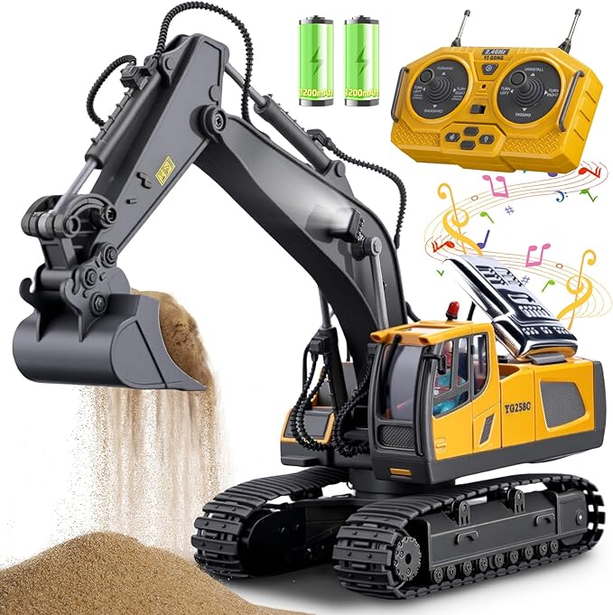 Samtop Remote Control Excavator Toys, 11 Channel 1:20 RC Construction Vehicles, 680° Rotation Car Toys for 6 7 8 9 10 Year Old Boys Kids, RC Truck Digger Toys Christmas 3 4 5 Birthday Gifts