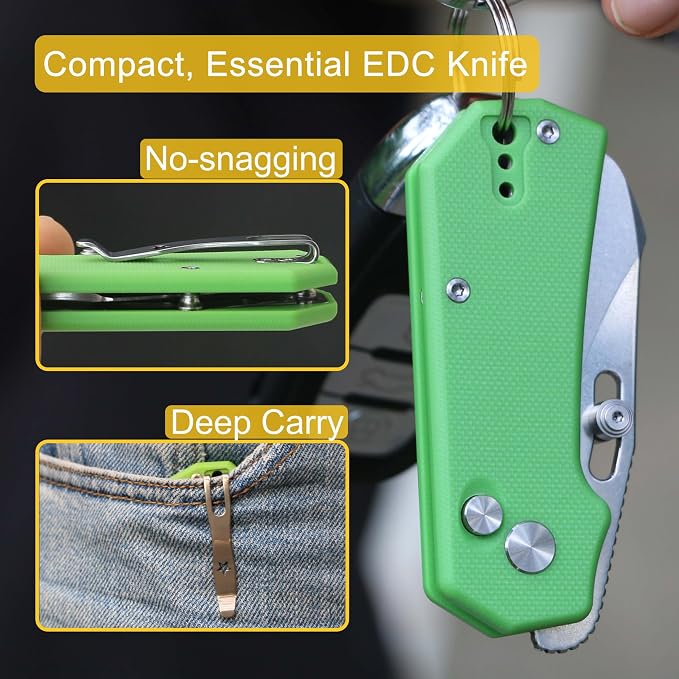 JIN Rhino Jr. Kids Pocket Knife, Fidget Toy Knife, DIY Kit, 1.97” Unsharpened Steel Blade, Safety Rounded Tip, Kids-friendly Button Lock Folding EDC, Green G10 Handle