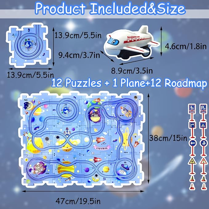 4 Year Old Boy Birthday Gift, Puzzle Racer Kids Car Track Set Puzzle Racer Car Track Set with Roadmap Puzzle Track Car Play Set Toys for 4 Year Old Boys (A-Space, Set1-25pcs)