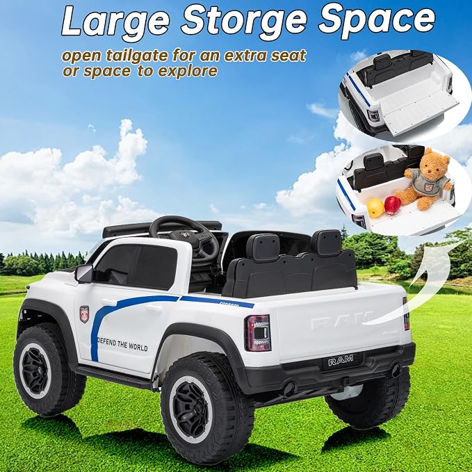 FINITO 4WD Kids 24V 4x4 Kids Ride On 2 Seater Police Truck, Remote Control Ride On Toy Car, Kids' Electric Ride On Truck, Kids' Side by Side Truck for Children Ages 3+, Powered Cars for Kids